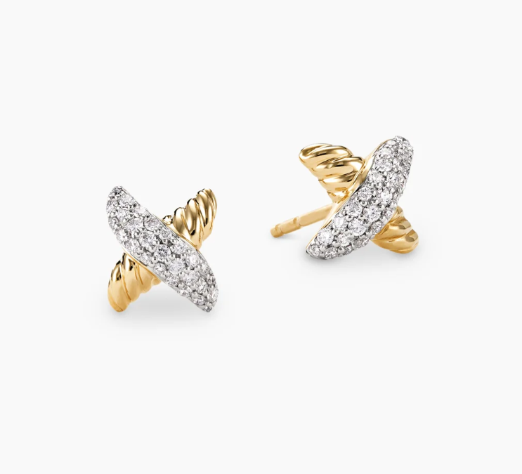 NO:107859,V gold David Yurman gold x full diamond earrings, jewelry boutique19860909V金David Yurman金色x满钻耳钉,饰品精品,Jewelry
