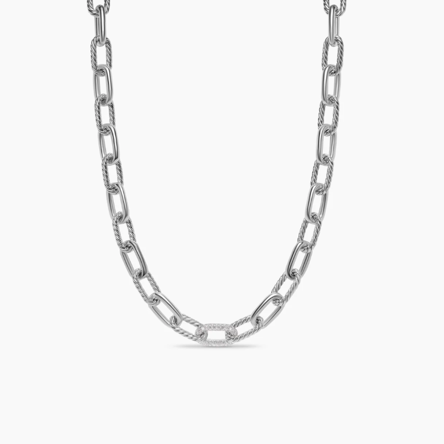 NO:107845,David Yurman Silver Madison Chain Inter-Diamond Necklace. Size 50cm, jewelry fine, necklace19860909David Yurman 银色麦迪逊链式间钻项链.尺寸50cm,饰品精品,necklace,Jewelry