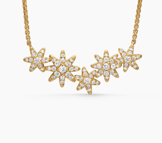 NO:109874,David Yurman Golden Five-shaped Linked Necklace. Chain is 1.5mm thick, 45 5cm length delay chain, jewelry quality, necklace19860909David Yurman 金色五形相连项链. 链条粗1.5mm,长度45 5cm延迟链,饰品精品,necklace,Jewelry