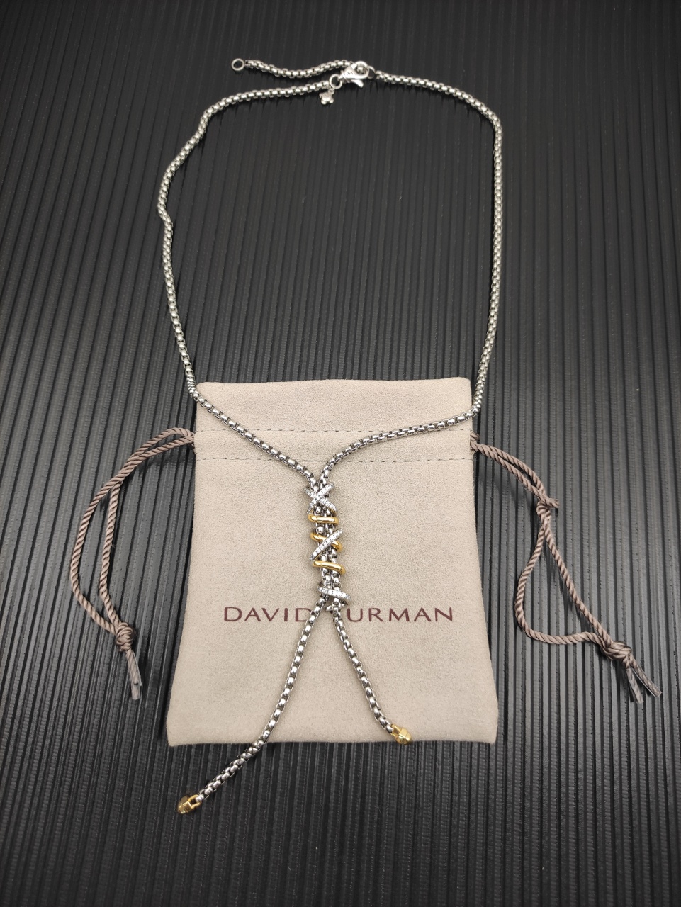 540 💰David Yuurman silver chain split Helena Y necklace. 3mm chain, 45+5cm extension chain. No. DYXL-161