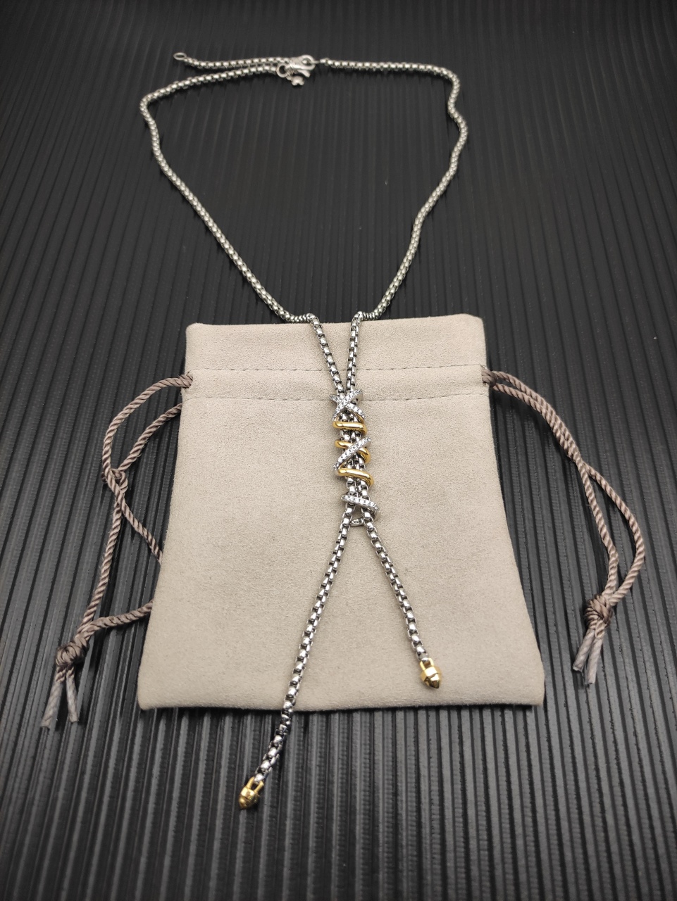 540 💰David Yuurman silver chain split Helena Y necklace. 3mm chain, 45+5cm extension chain. No. DYXL-161 - 图片 2