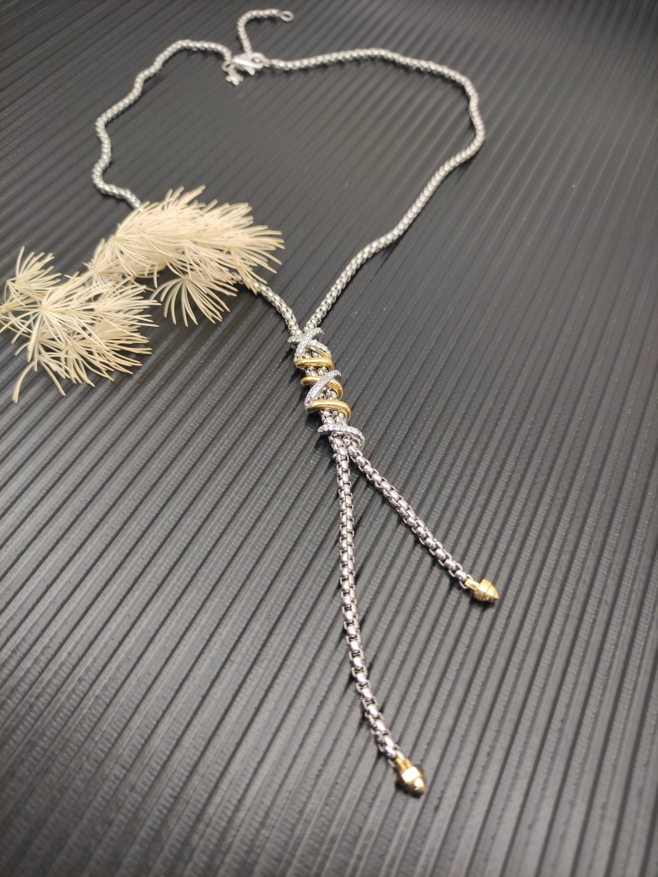 540 💰David Yuurman silver chain split Helena Y necklace. 3mm chain, 45+5cm extension chain. No. DYXL-161 - 图片 3