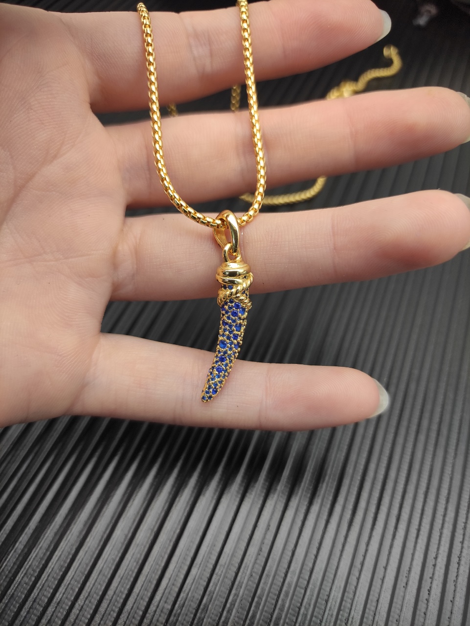 500 💰Davidturman sapphire tooth necklace. Two millimeters long, 45+5cm late. No. DYXL-168 - 图片 5
