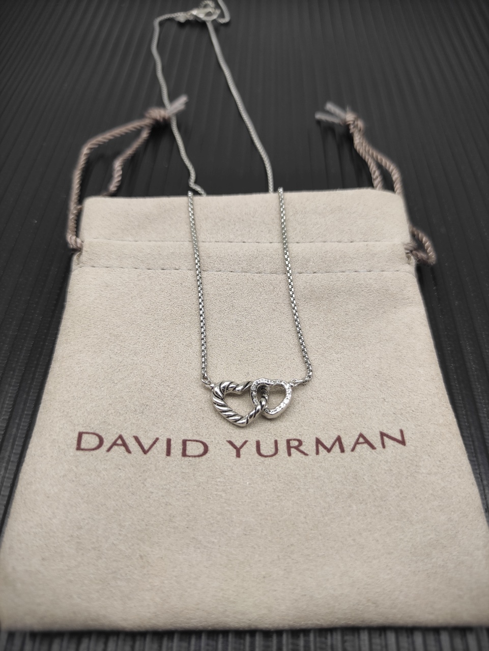 David Yurman Silver Necklace with Double Heart Design, 1.5mm Chain, DYXL-169 - 图片 2