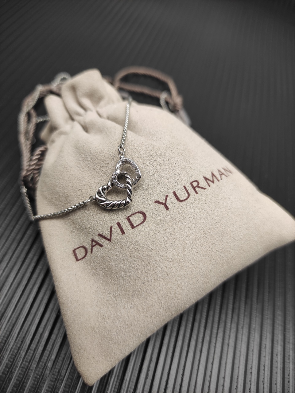 David Yurman Silver Necklace with Double Heart Design, 1.5mm Chain, DYXL-169 - 图片 4