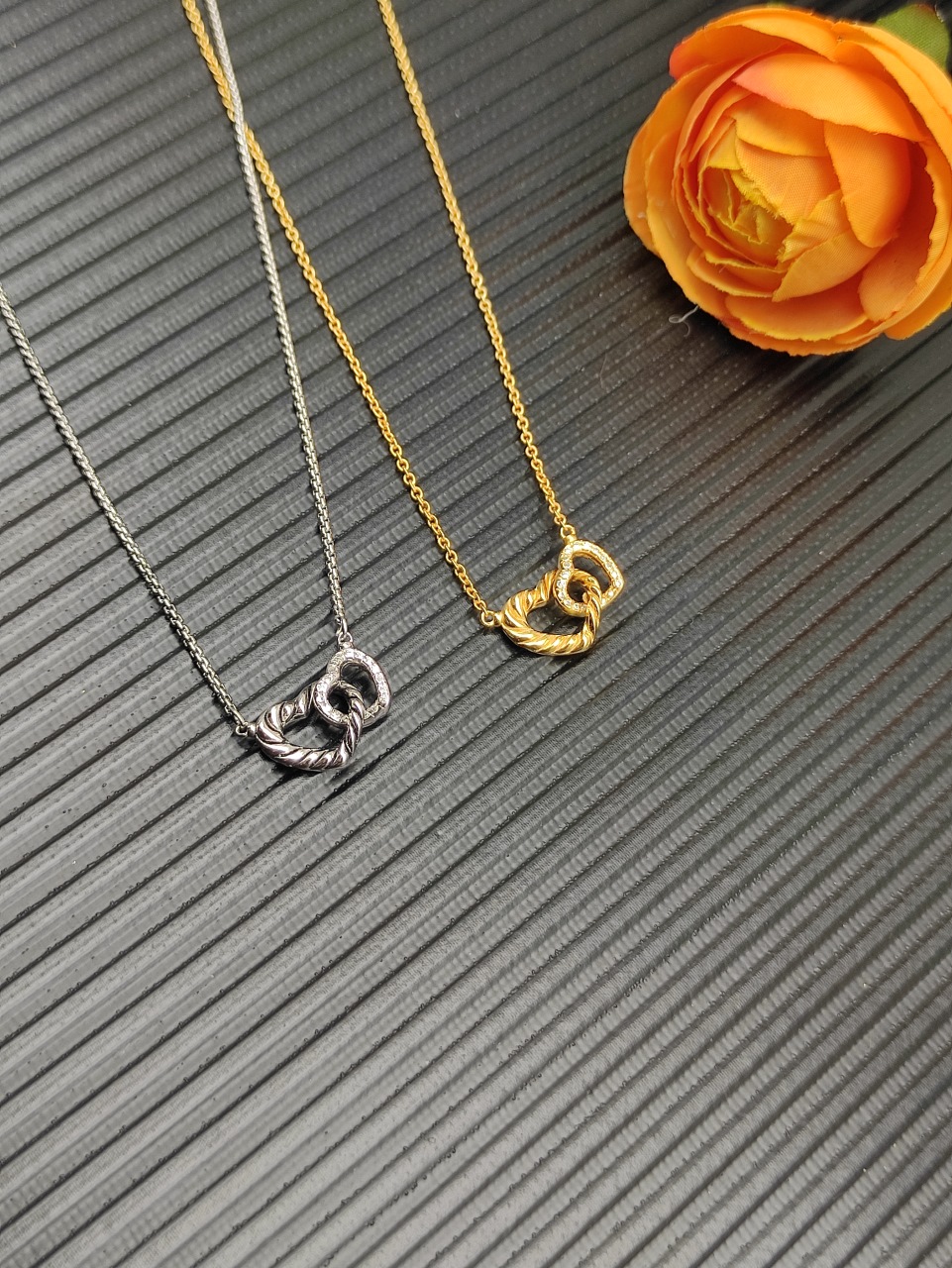 David Yurman Silver Necklace with Double Heart Design, 1.5mm Chain, DYXL-169 - 图片 7