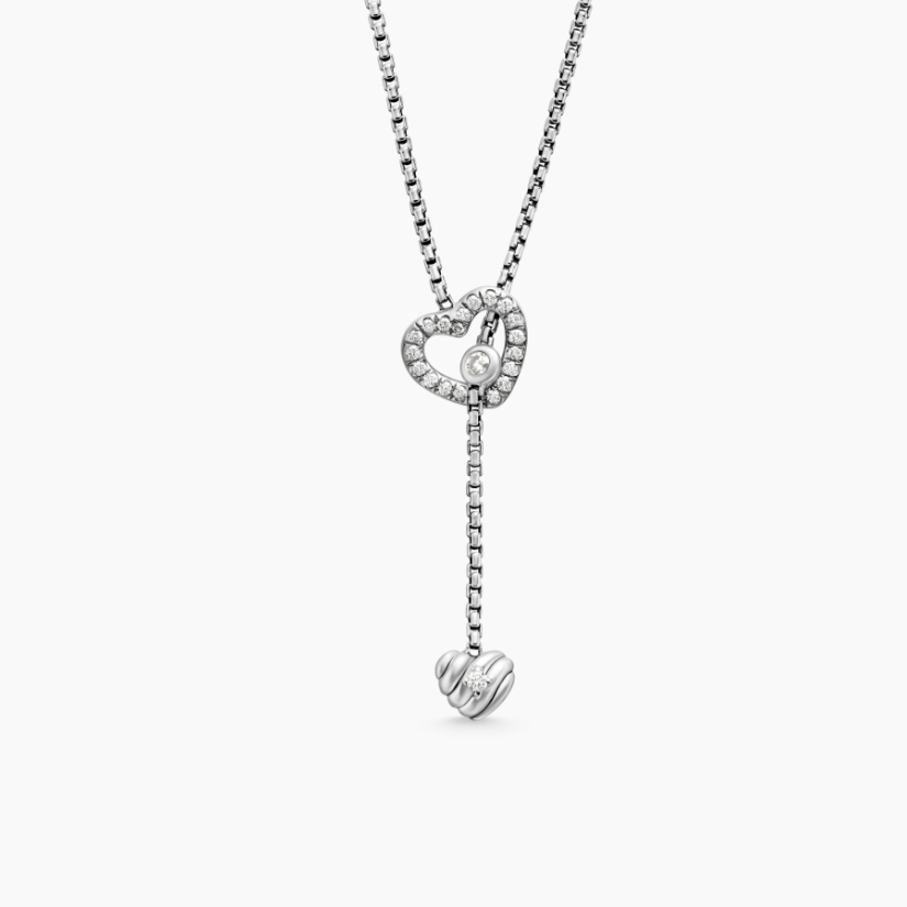 NO:555480,David Yurman silver double heart diamond necklace. Chain thickness 1.5mm, length 45+5cm delay chain, fine jewelry, necklace19860909David Yurman 银色 双心镶钻项链. 链条粗1.5mm,长度45+5cm延迟链,饰品精品,necklace,Jewelry