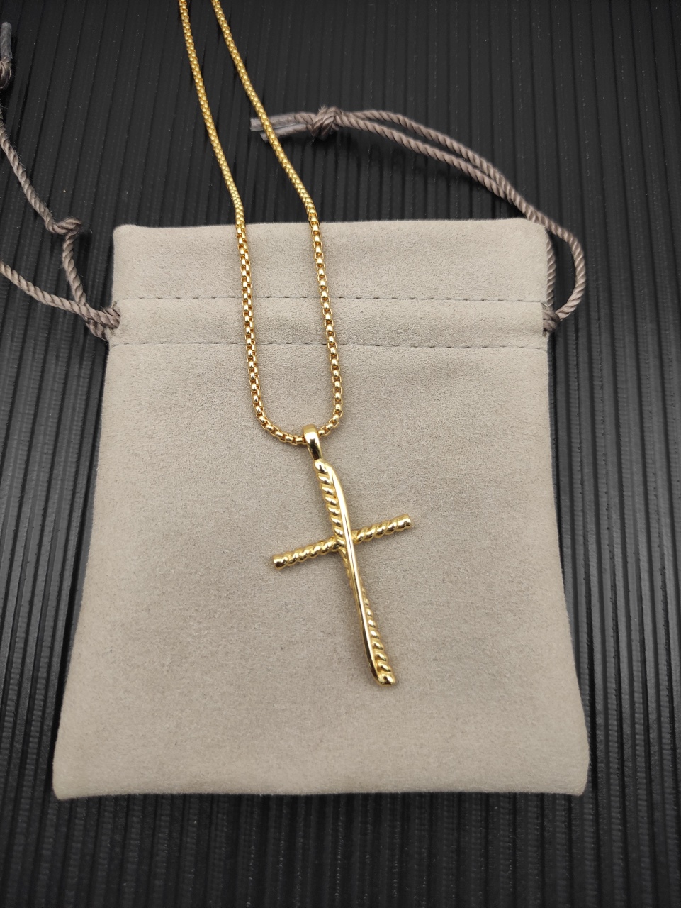 100 💰David Yuurman gold cylinder cross necklace. 2mm chain length 45+5cm delay chain DYXL-166 - 图片 2