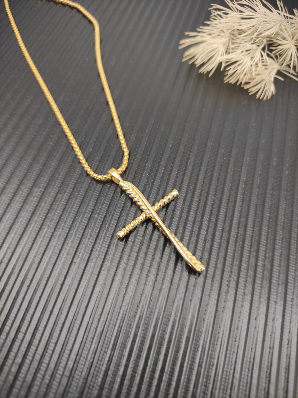 100 💰David Yuurman gold cylinder cross necklace. 2mm chain length 45+5cm delay chain DYXL-166 - 图片 4