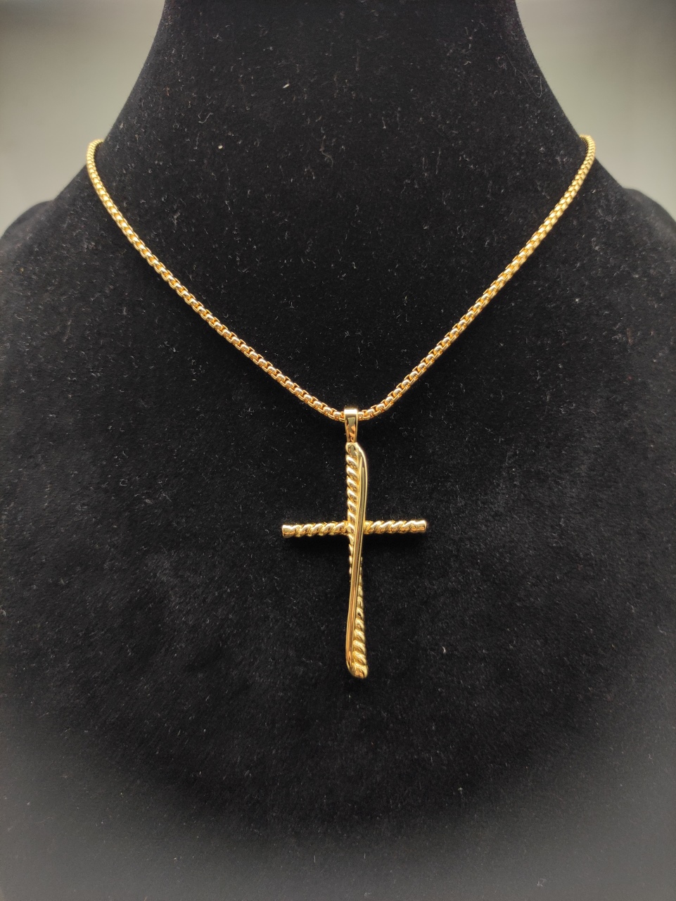 100 💰David Yuurman gold cylinder cross necklace. 2mm chain length 45+5cm delay chain DYXL-166 - 图片 5