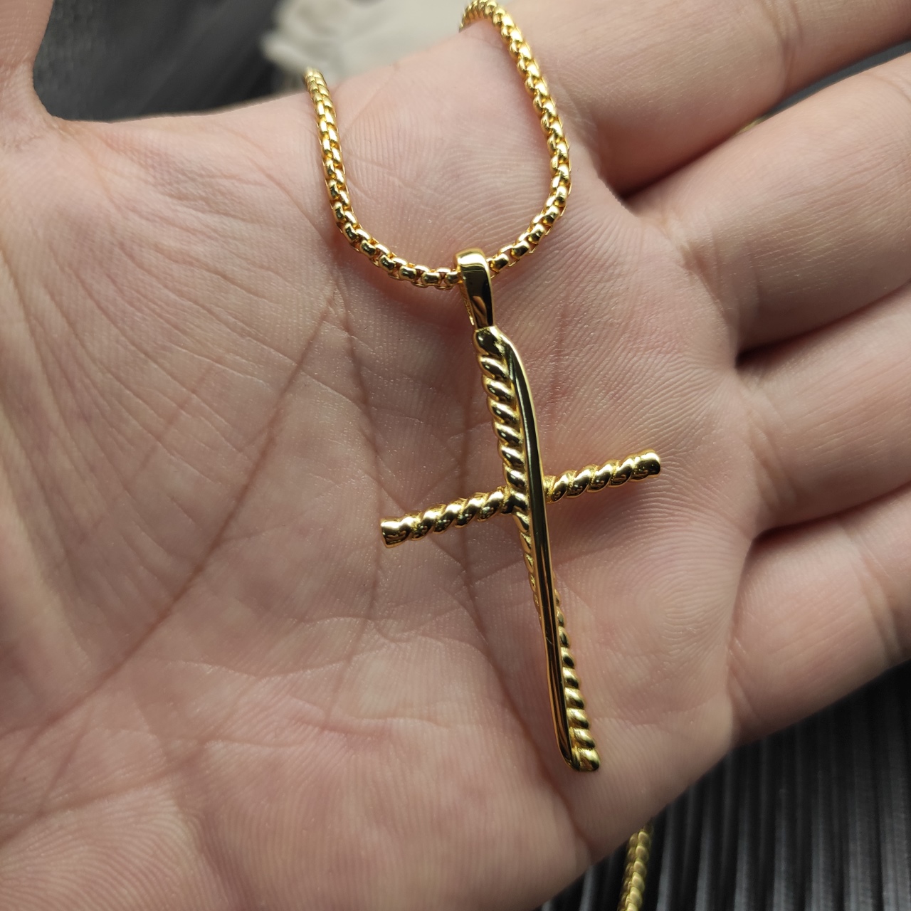 100 💰David Yuurman gold cylinder cross necklace. 2mm chain length 45+5cm delay chain DYXL-166 - 图片 6