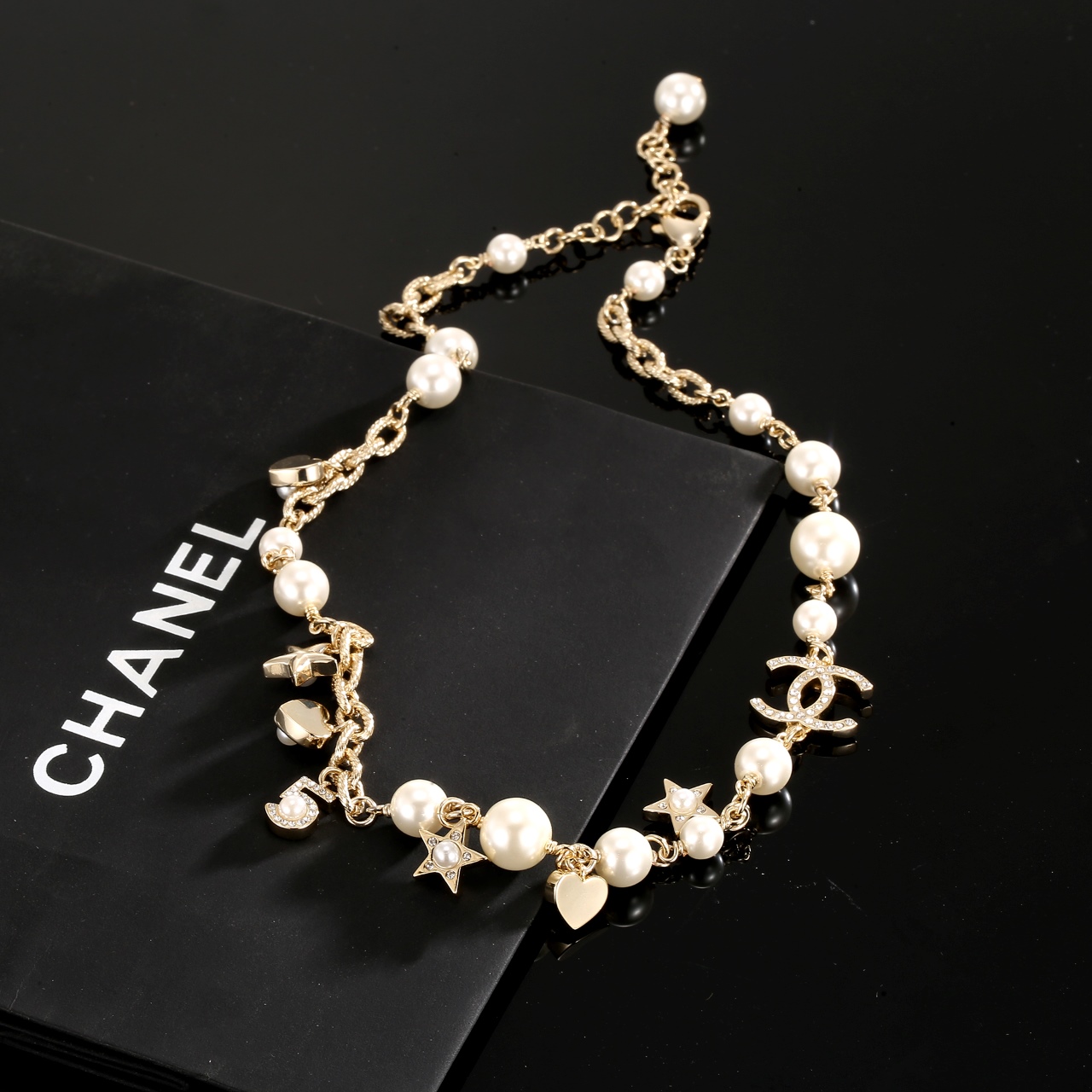 chanel pearl star heart cc charm necklace
