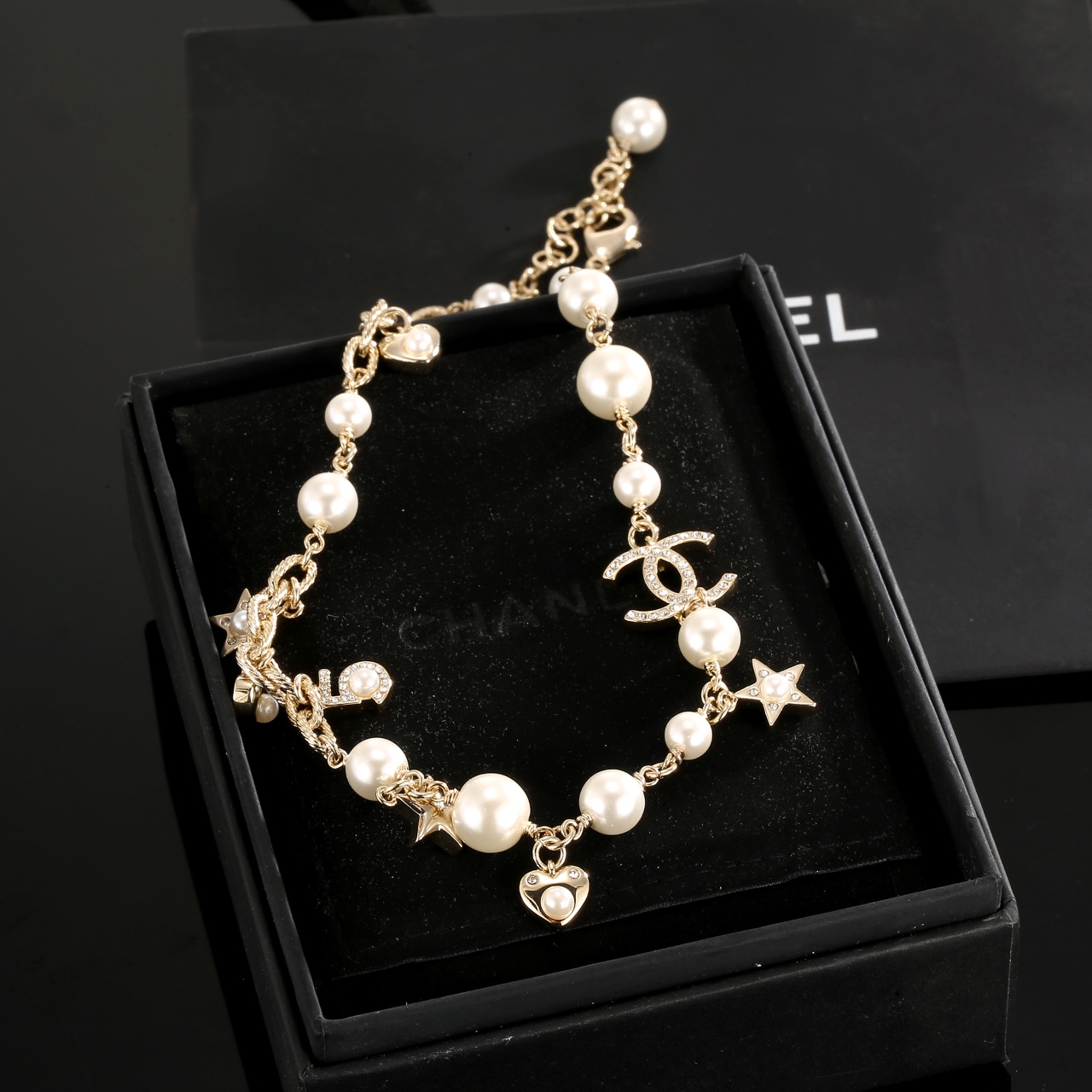 chanel pearl star heart cc charm necklace