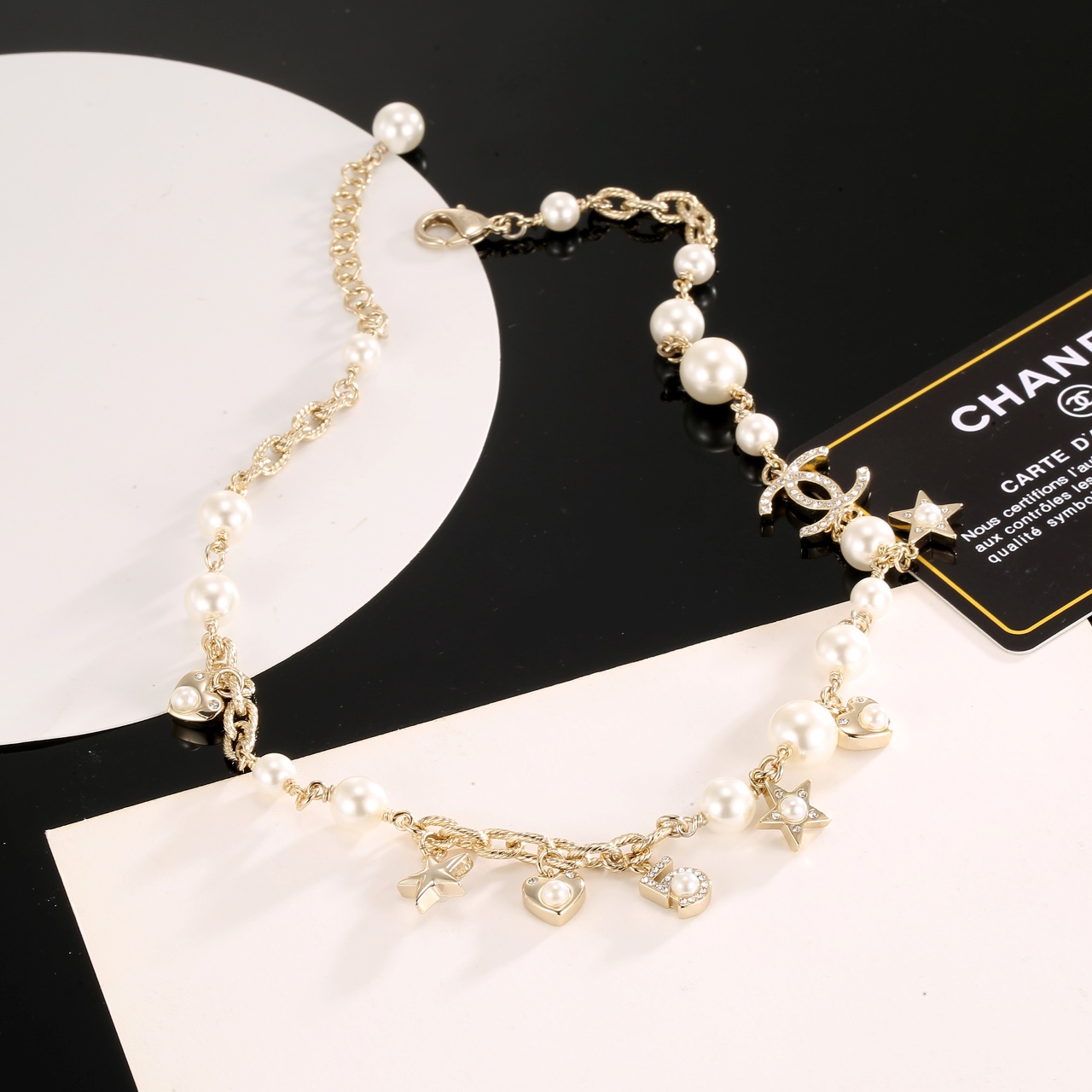 chanel pearl star heart cc charm necklace