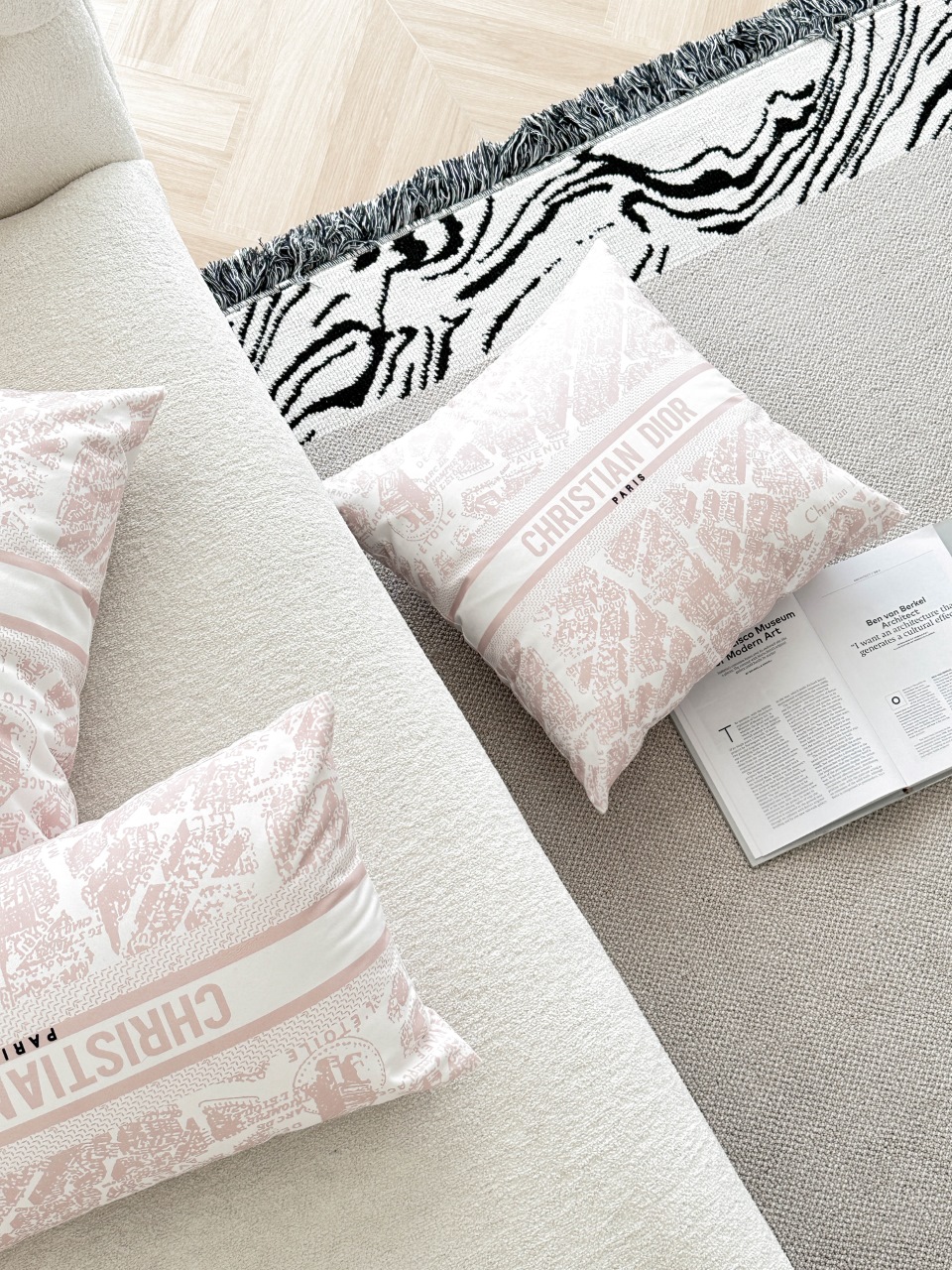 Dior Paris Map Print Pillow, Luxury Home Decor, Soft Plush Cushion Cover