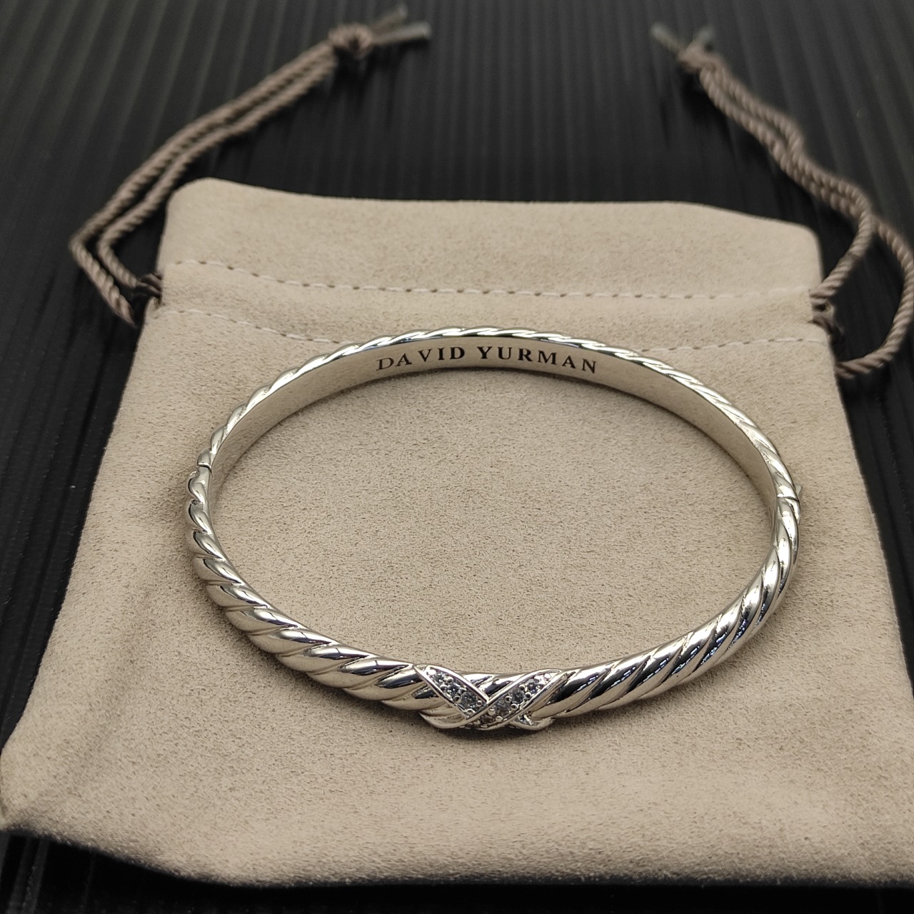 575 💰David Yurman 6.2mm Silver X-band carved wave bracelets. 19 cm. No. DYSZ-337 - 图片 2