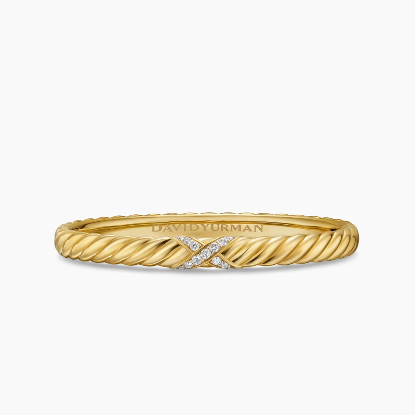 575 💰David Yurman 6.2 mm Gold X-band carved wave bracelets. 19 cm. No. DYSZ-338