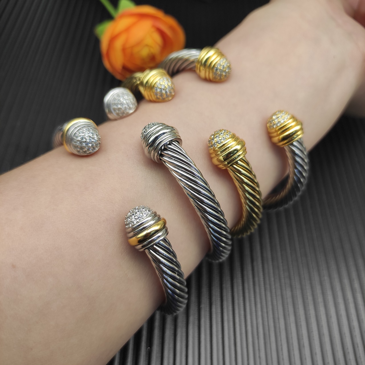 625 💰David Yuurman 7 mm half-blown drilled gold-headed bracelets. No. DYSZ-339 - 图片 3