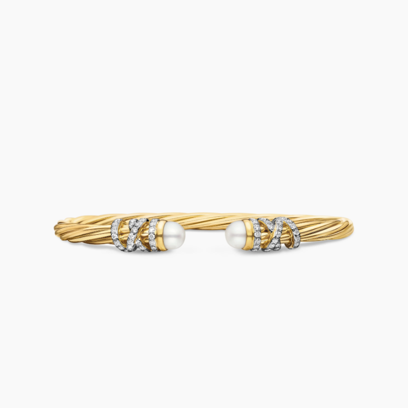 575 💰David Yurman 4 mm gold entangled in a bellwire pearl bracelet. No. DYSZ-340
