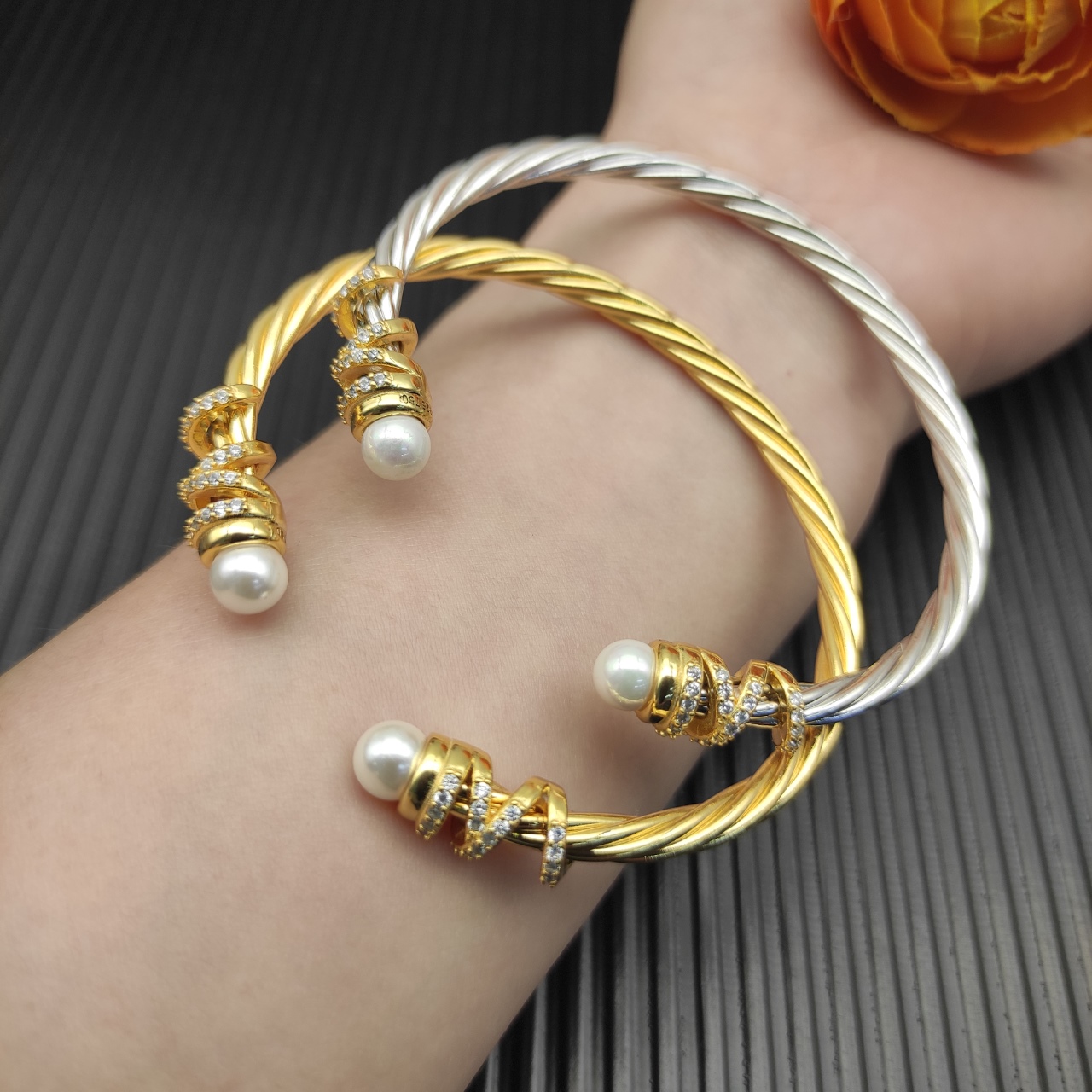 575 💰David Yurman 4 mm gold entangled in a bellwire pearl bracelet. No. DYSZ-340 - 图片 9