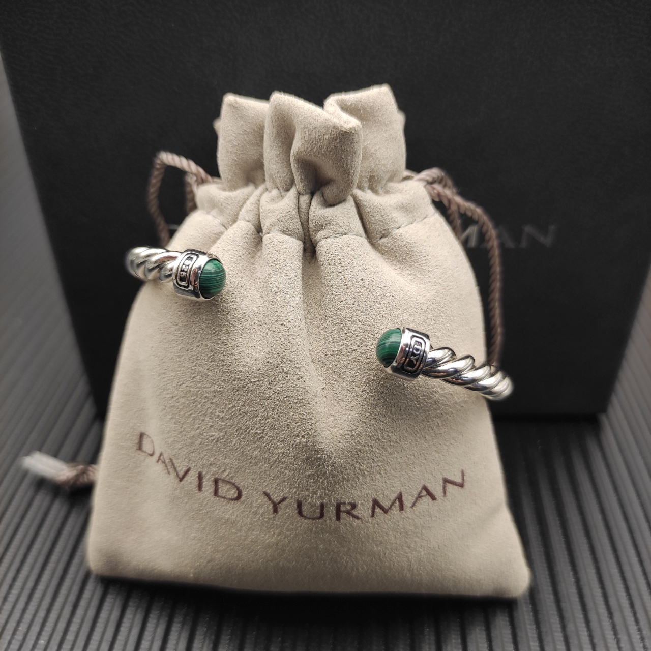 575 💰David Yurman 6MM Silver Peacock Stone line cuff bracelet. No. DYSZ-342 - 图片 4