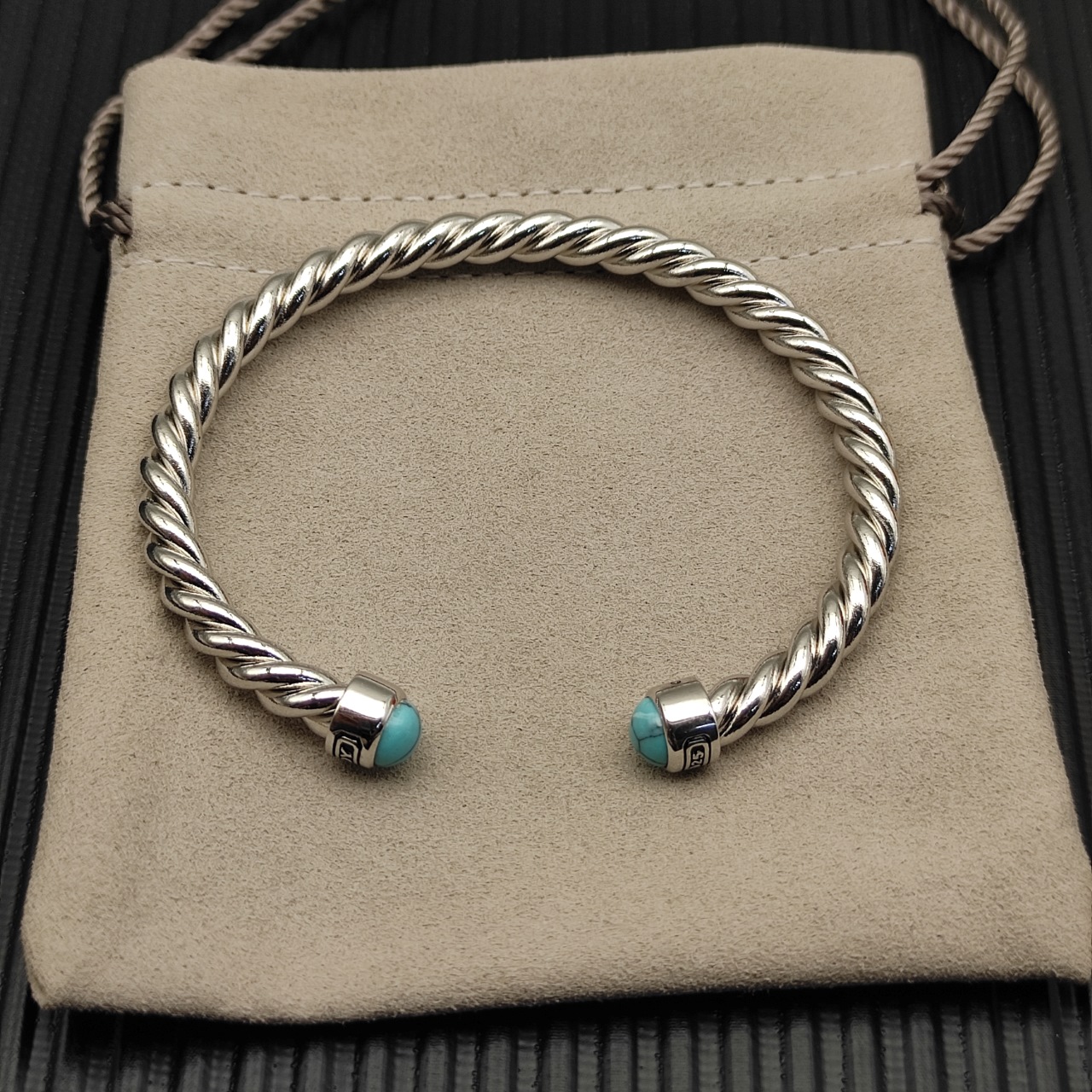 575 💰David Jurman 6MM silver green pine cylindrical bracelet Number DYSZ-345 - 图片 2