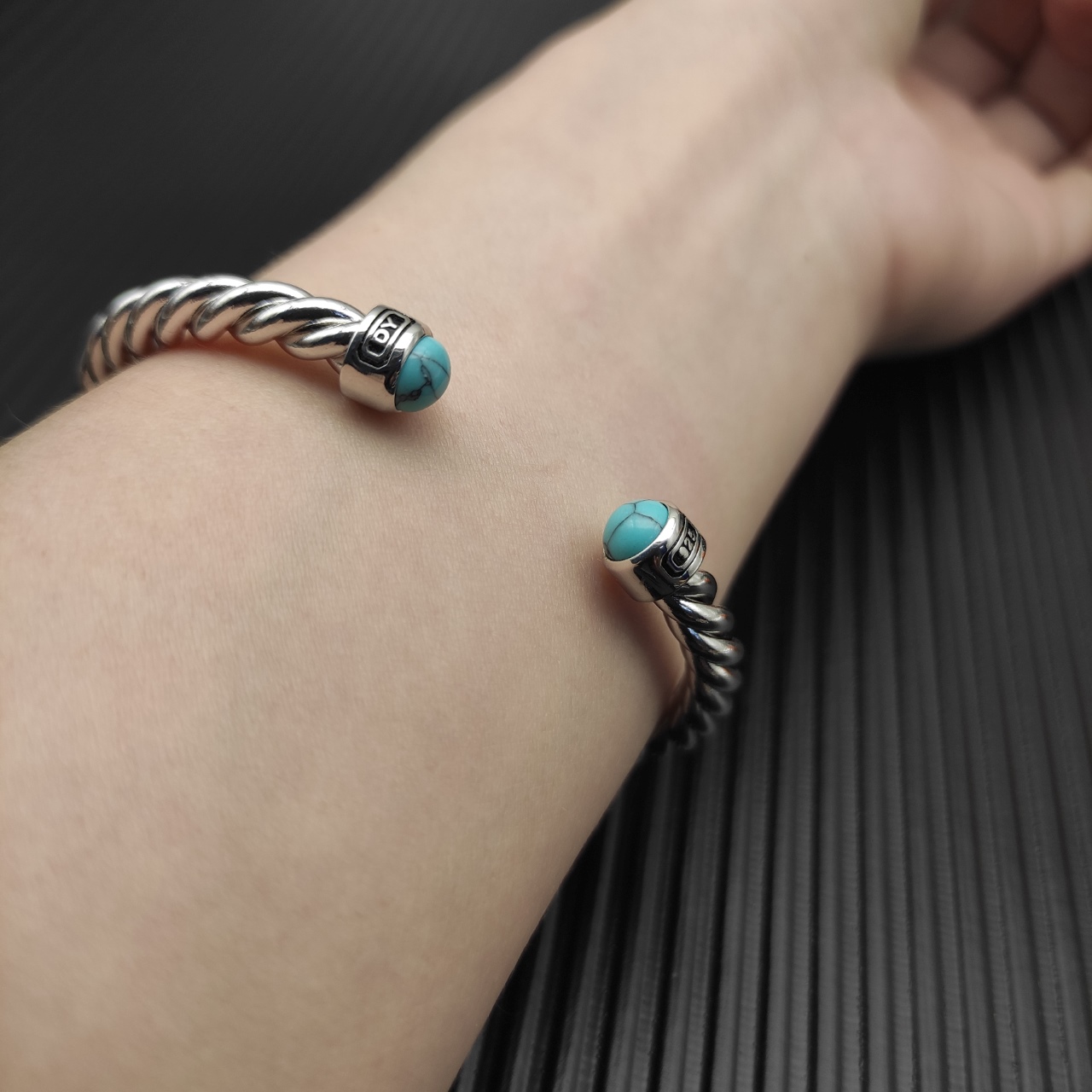 575 💰David Jurman 6MM silver green pine cylindrical bracelet Number DYSZ-345 - 图片 6