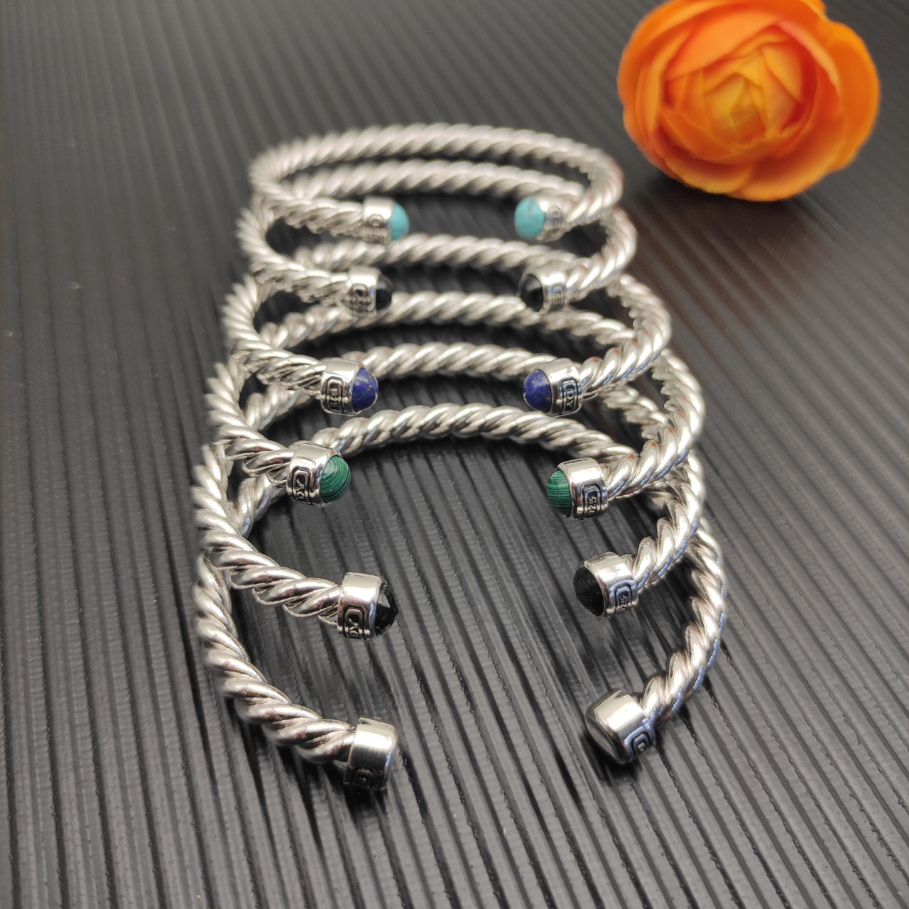 575 💰David Jurman 6MM silver green pine cylindrical bracelet Number DYSZ-345 - 图片 8