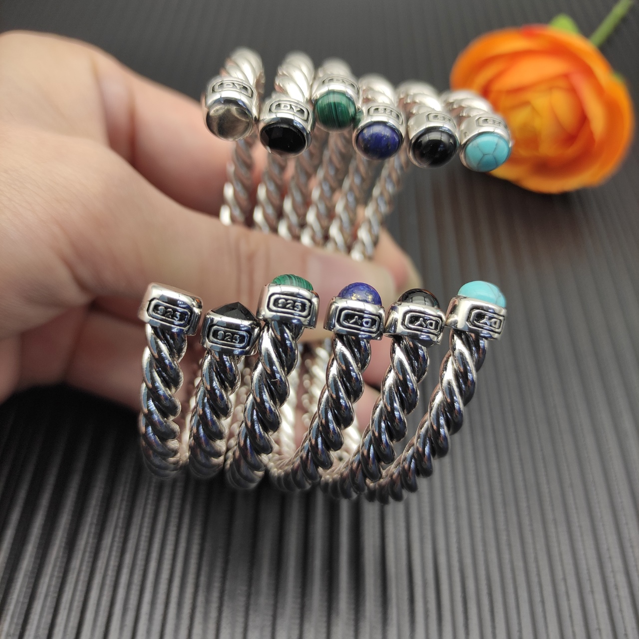 575 💰David Jurman 6MM silver green pine cylindrical bracelet Number DYSZ-345 - 图片 9
