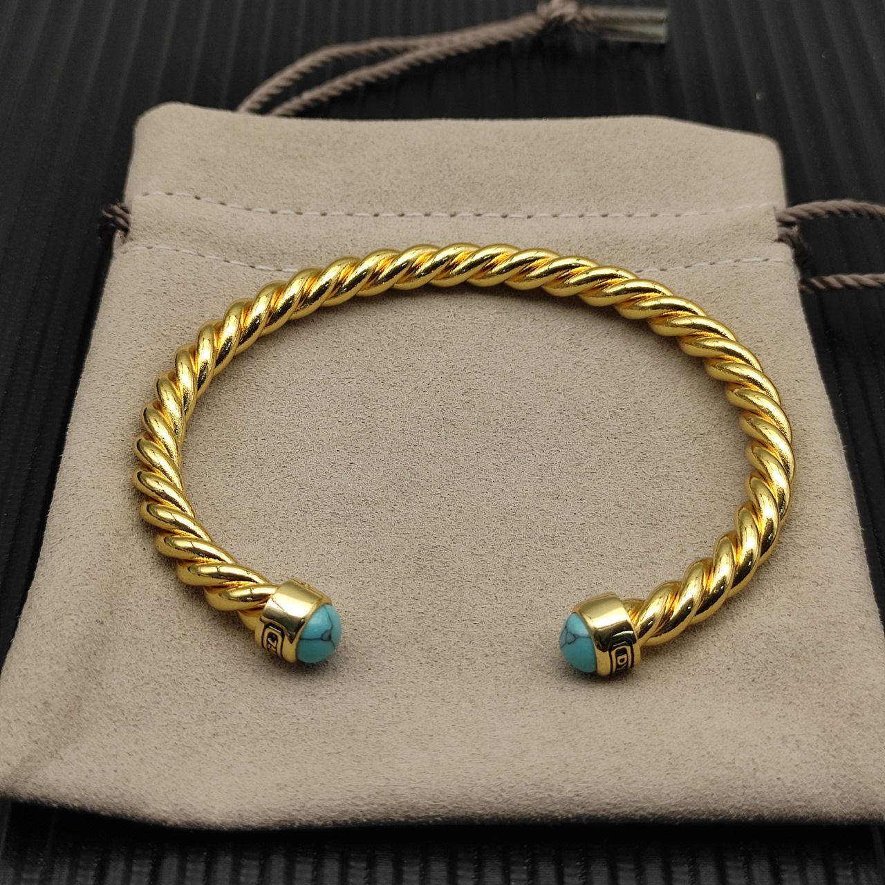 575 💰David Yurma 6MM Green Pine line cuff bracelet. No. DYSZ-351 - 图片 2