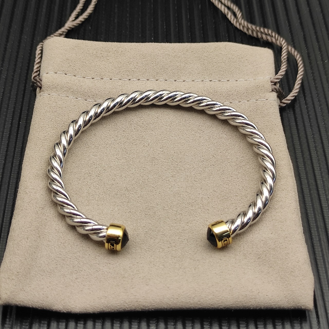 575 💰David Yurman 6MM black diamond line cuff bracelet. No. DYSZ-355 - 图片 2