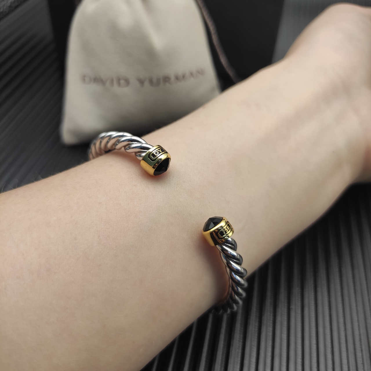 575 💰David Yurman 6MM black diamond line cuff bracelet. No. DYSZ-355 - 图片 6