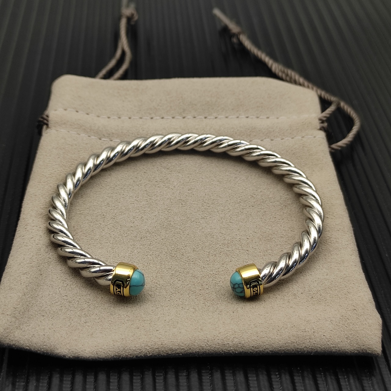 575 💰David Yurman 6MM cuff bracelets of the split green pine line. Number DYSZ-357 - 图片 2