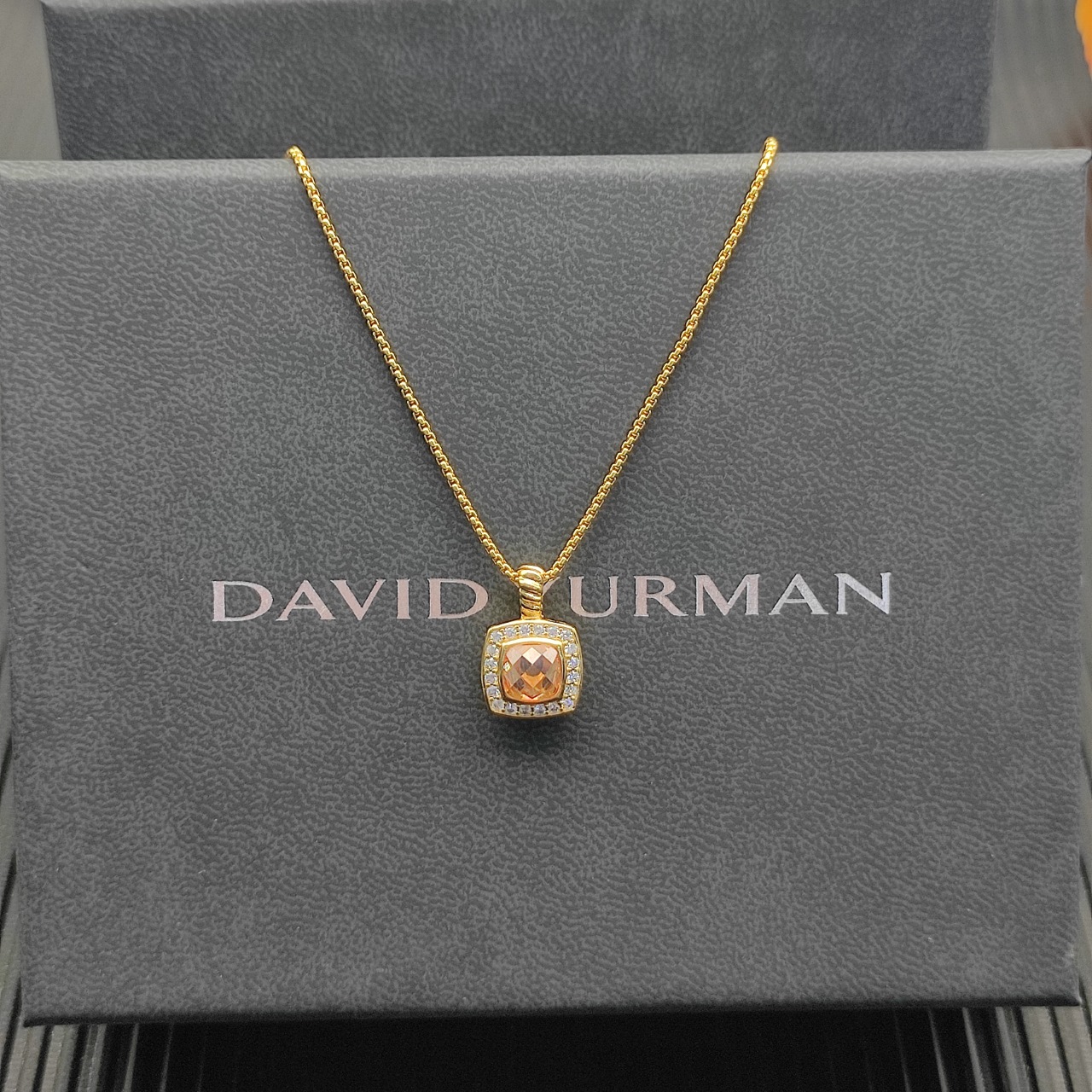 David Yurman  香槟钻金色四方钻项链。 链条粗1.5mm，长度45+5cm延迟链 
  编