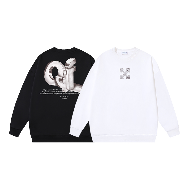 1293#P93 OFF-WHITE纯棉毛圈400g重磅箭头LOGO印花圆领卫衣 黑色 白色 S M L XL