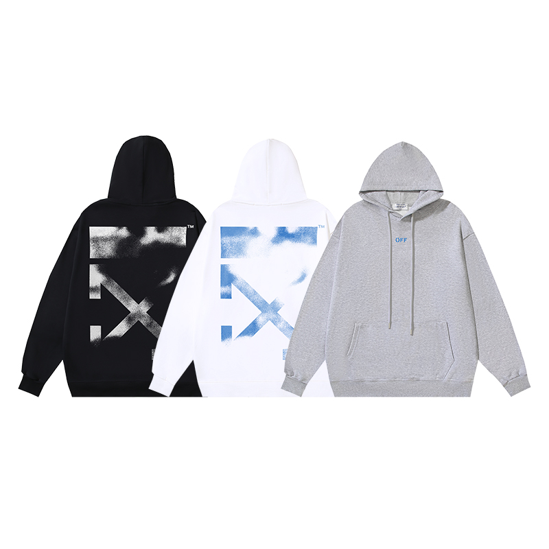 1296#P105 OFF-WHITE sudadera con capucha de algodón puro de 400g con estampado de flecha difuminada y logo pe…