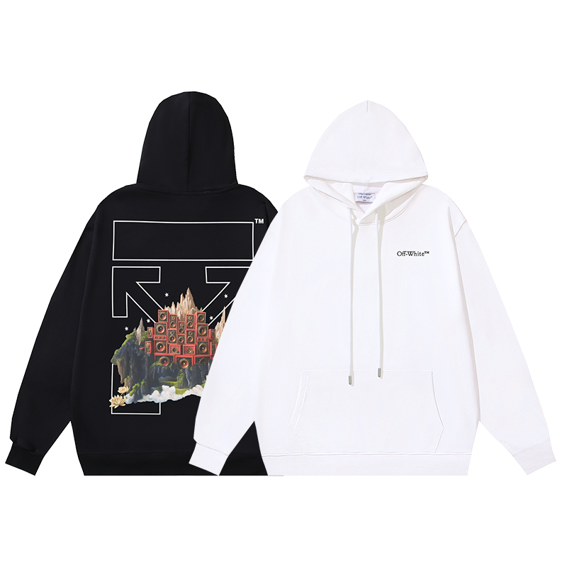 1297#P105 OFF-WHITE sudadera con capucha de algodón puro de 400g, estampado de flecha y altavoz, en negro, blanco, S M …