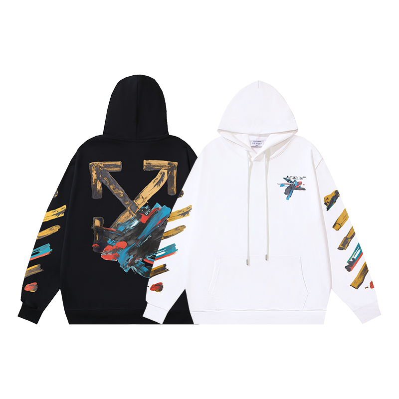 1303#P110 OFF-WHITE sudadera con capucha de algodón puro de 400g, estampado de pintura y graffiti, en negro, blanco, S …