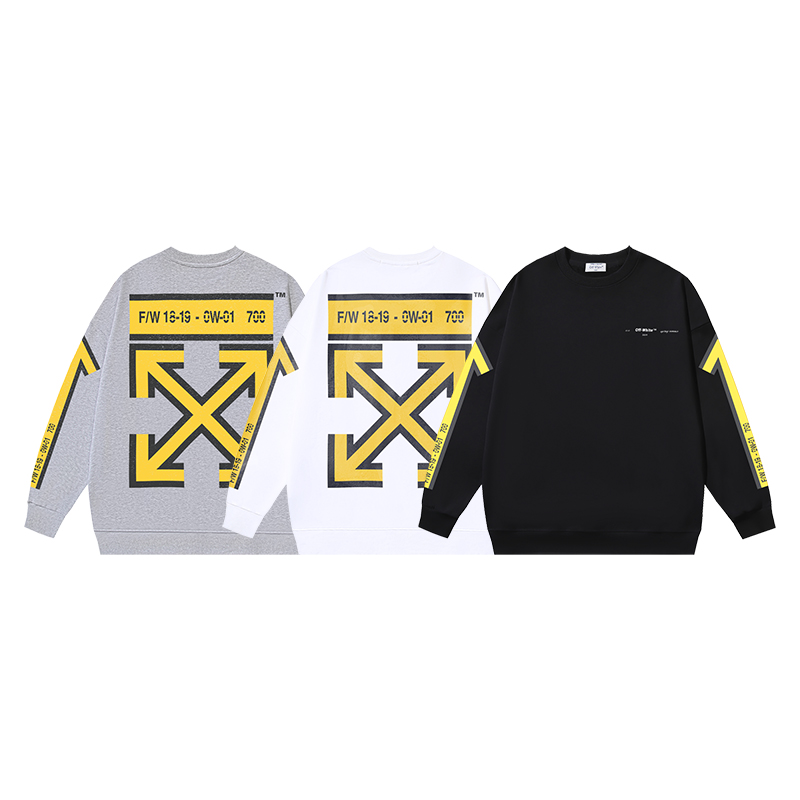1304#P97 OFF-WHITE sudadera de cuello redondo de algodón puro de 400g, estampado de flecha, en negro, blanco, gris jasp…