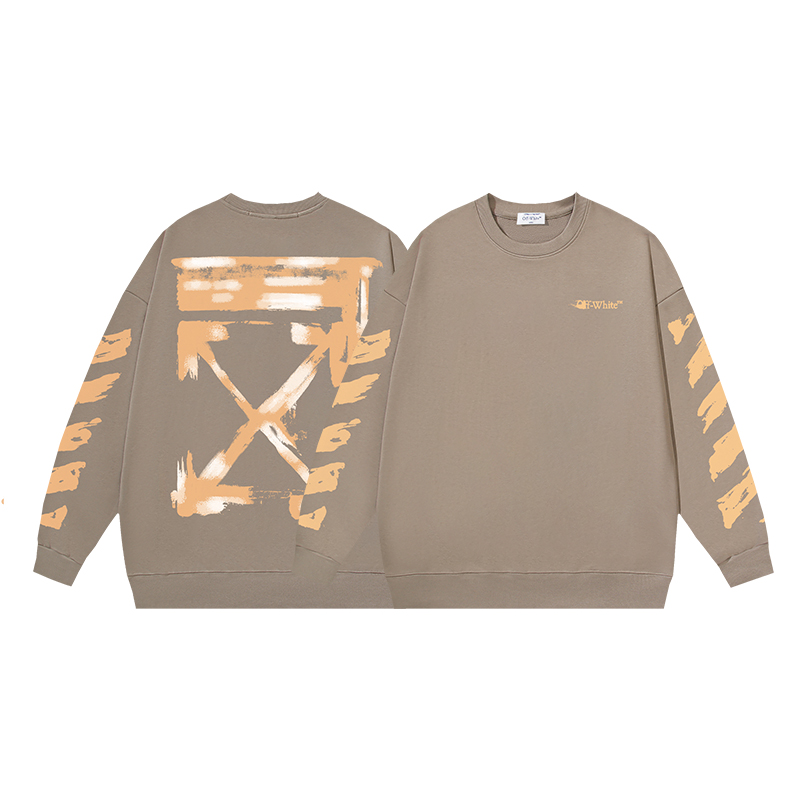 1305#P97 OFF-WHITE sudadera de cuello redondo de algodón puro de 400g, estampado de flecha y graffiti, en cam…