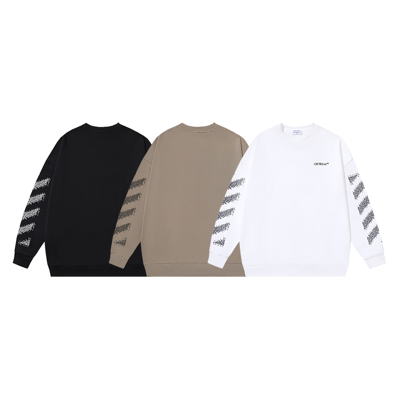 1307#P95 OFF-WHITE sudadera de cuello redondo de algodón puro de 400g, estampado de rayas diagonales estilo mosaico, en…