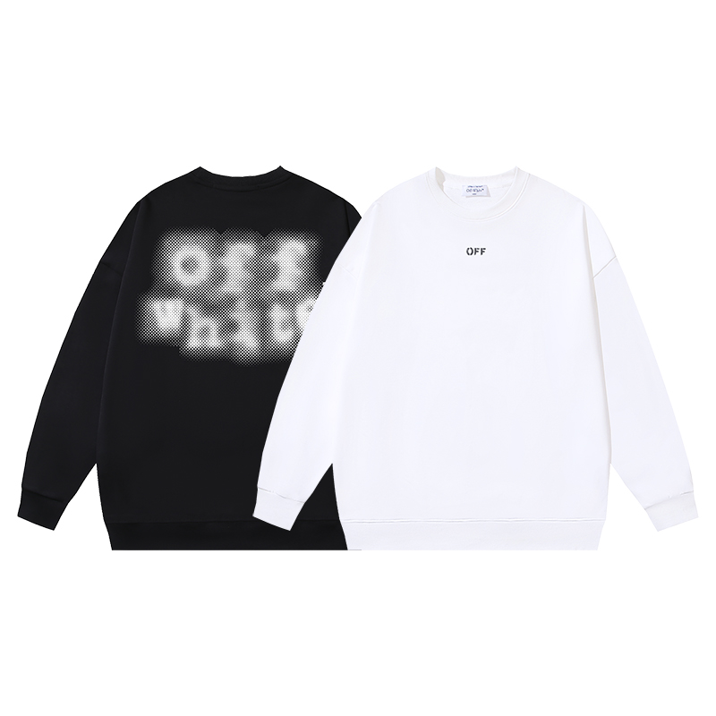 1312#P93 OFF-WHITE algodón puro con felpa 400g, sudadera de cuello redondo con estampado de logo borroso, en negro y bl…