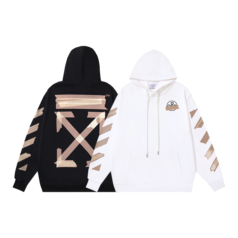 1313#P113 OFF-WHITE algodón puro con felpa 400g, sudadera con capucha estampada de flechas y cinta adhesiva, en negro y…