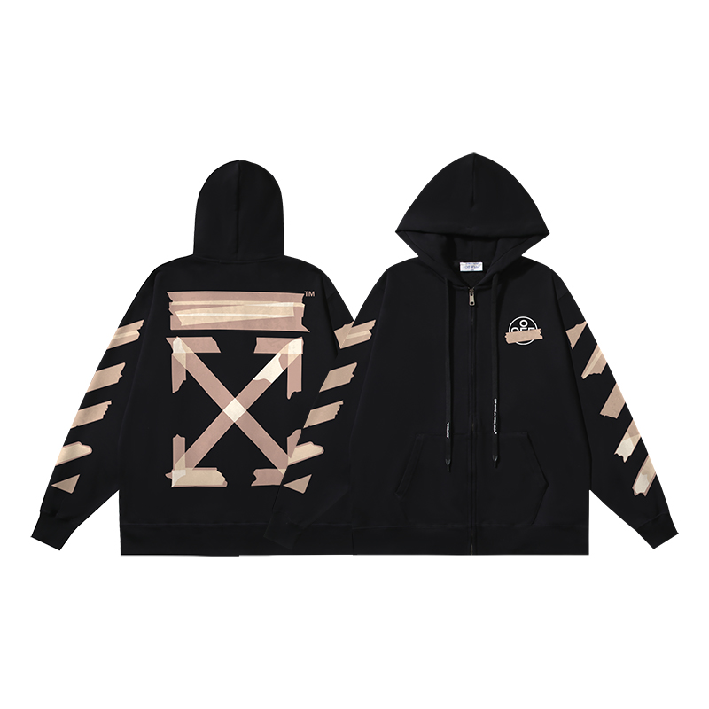 1315#P140 OFF-WHITE algodón puro con felpa 420g, cárdigan con estampado de flechas y cinta adhesiva, en negro, tallas S…