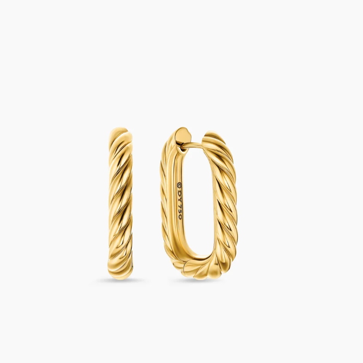 NO:603372,David Yurman 24.3*15.9mm gold twisted wire hoop earrings., jewelry boutique, earrings19860909David Yurman 24.3*15.9mm金色外扭线身圈形耳环.,饰品精品,earrings,Jewelry