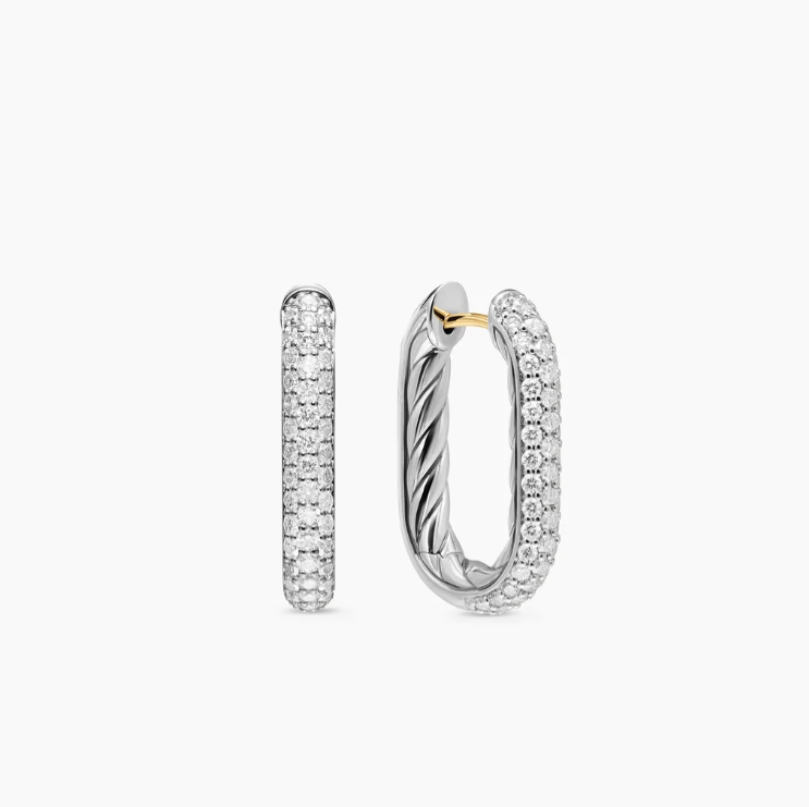 NO:603378,David Yurman 24.3*15.9mm silver hoop earrings with diamonds., jewelry boutique, earrings19860909David Yurman 24.3*15.9mm银色带钻身圈形耳环.,饰品精品,earrings,Jewelry