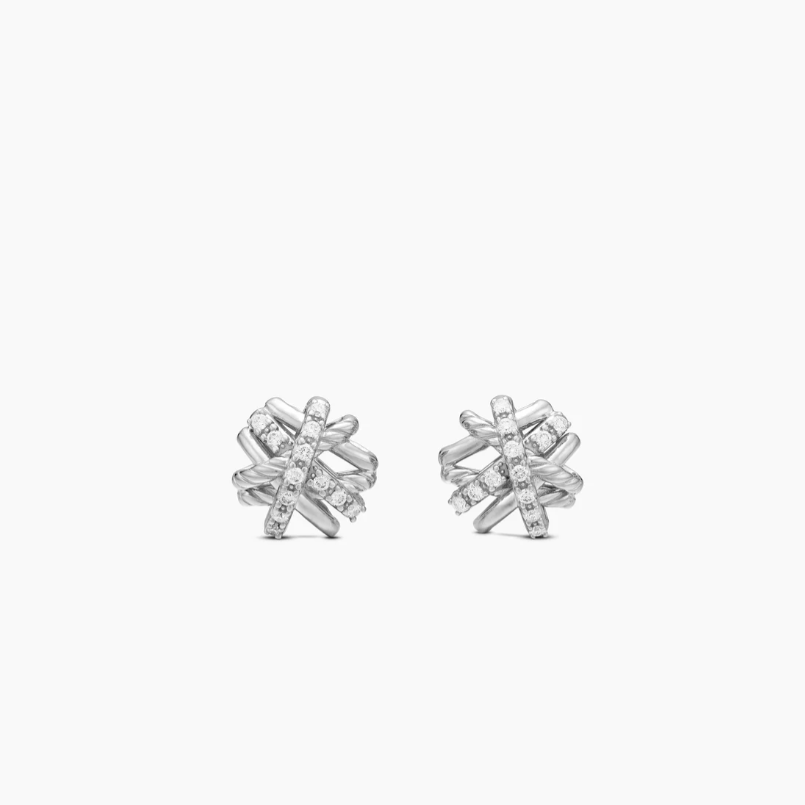 NO:603385,David Yurman 11mm silver diamond cross stud earrings., jewelry boutique19860909David Yurman 11mm银色镶钻交叉钉耳钉.,饰品精品,Jewelry