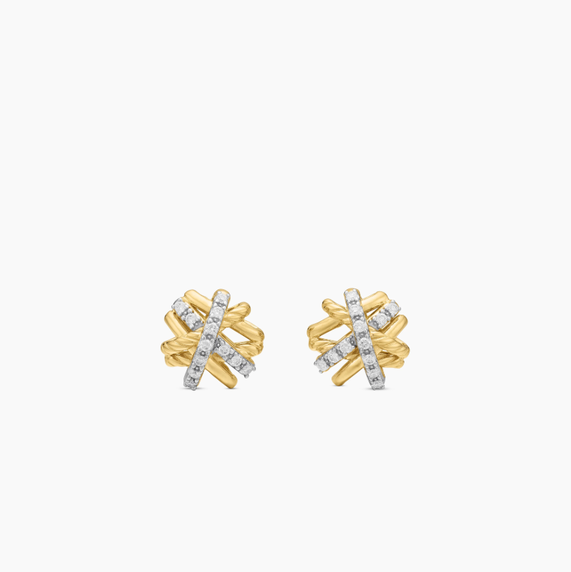 NO:603386,David Yurman 11mm gold diamond cross stud earrings., jewelry boutique19860909David Yurman 11mm金色镶钻交叉钉耳钉.,饰品精品,Jewelry