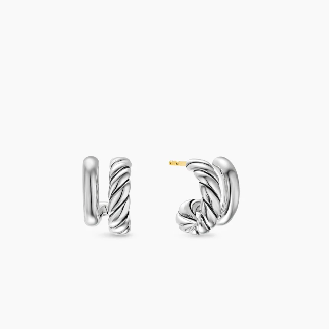 NO:603387,David Yurman 13.5mm Silver Double Hoop Hug Earrings., jewelry boutique, earrings19860909David Yurman 13.5mm银色双圈拥抱耳环.,饰品精品,earrings,Jewelry