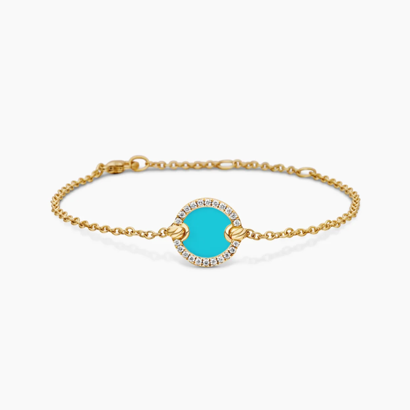 NO:603424,DavidYurman gold round diamond turquoise bracelet (size 17+2+2+2cm delay), jewelry boutique, bracelet19860909DavidYurman 金色圆形带钻绿松石手链（尺寸17+2+2+2厘米延迟）,饰品精品,bracelet,Jewelry